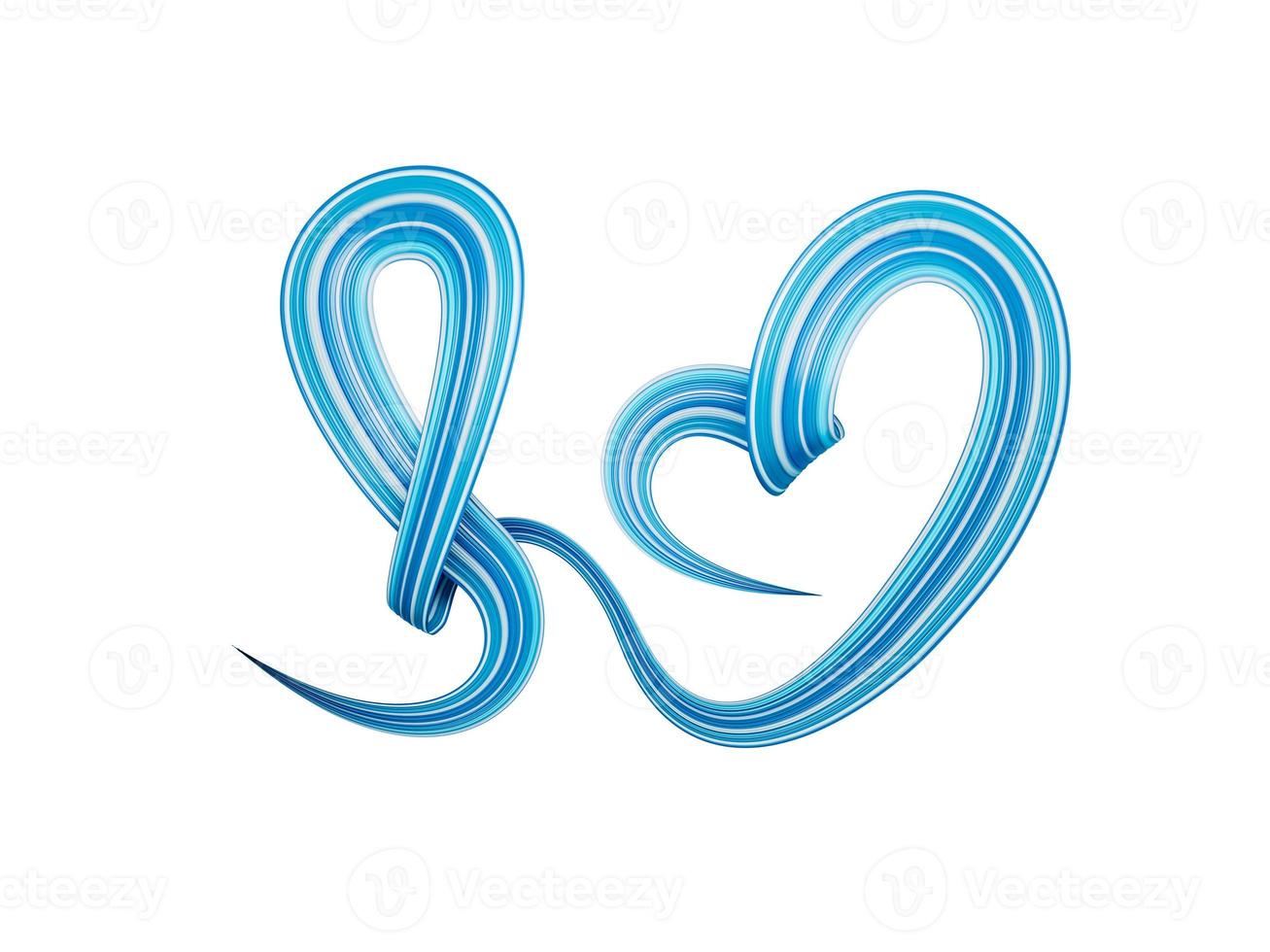 blå band framställning hjärta form isolerat på vit bakgrund. 3d illustration foto