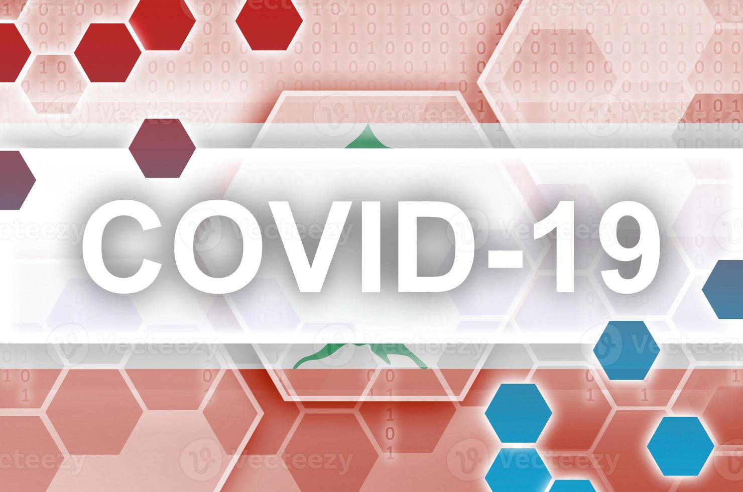 libanon flagga och trogen digital abstrakt sammansättning med covid-19 inskrift. coronavirus utbrott begrepp foto