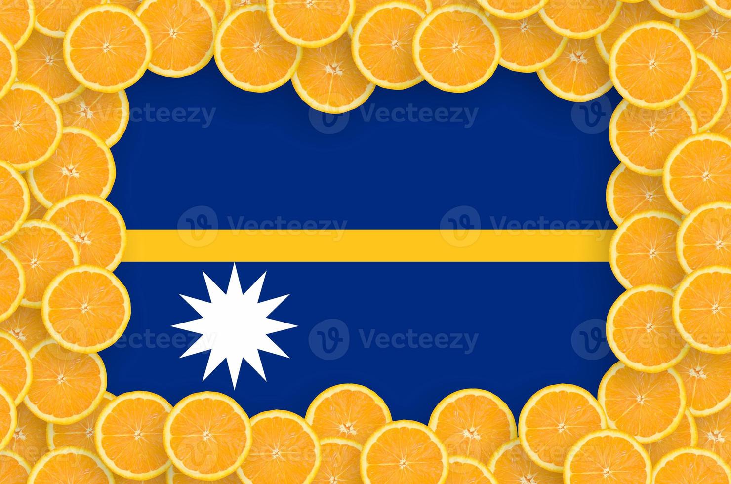 nauru flagga i färsk citrus- frukt skivor ram foto