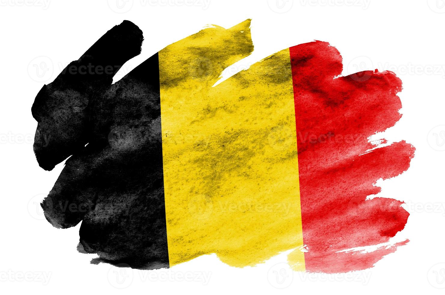 belgien flagga är avbildad i flytande vattenfärg stil isolerat på vit bakgrund foto