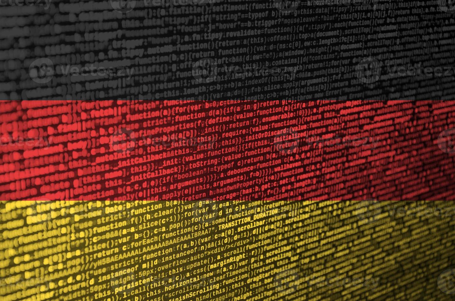 Tyskland flagga är avbildad på de skärm med de program koda. de begrepp av modern teknologi och webbplats utveckling foto