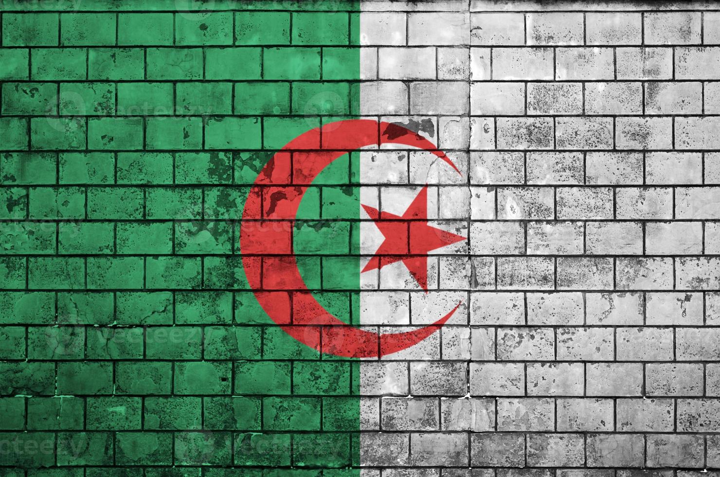 algeriet flagga är målad till ett gammal tegel vägg foto