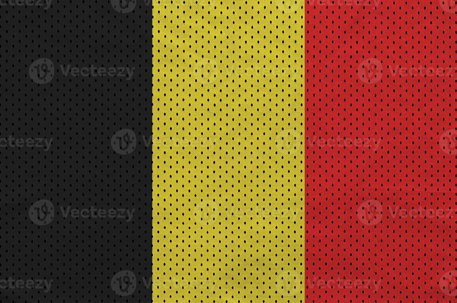 belgien flagga tryckt på en polyester nylon- sportkläder maska tyg foto
