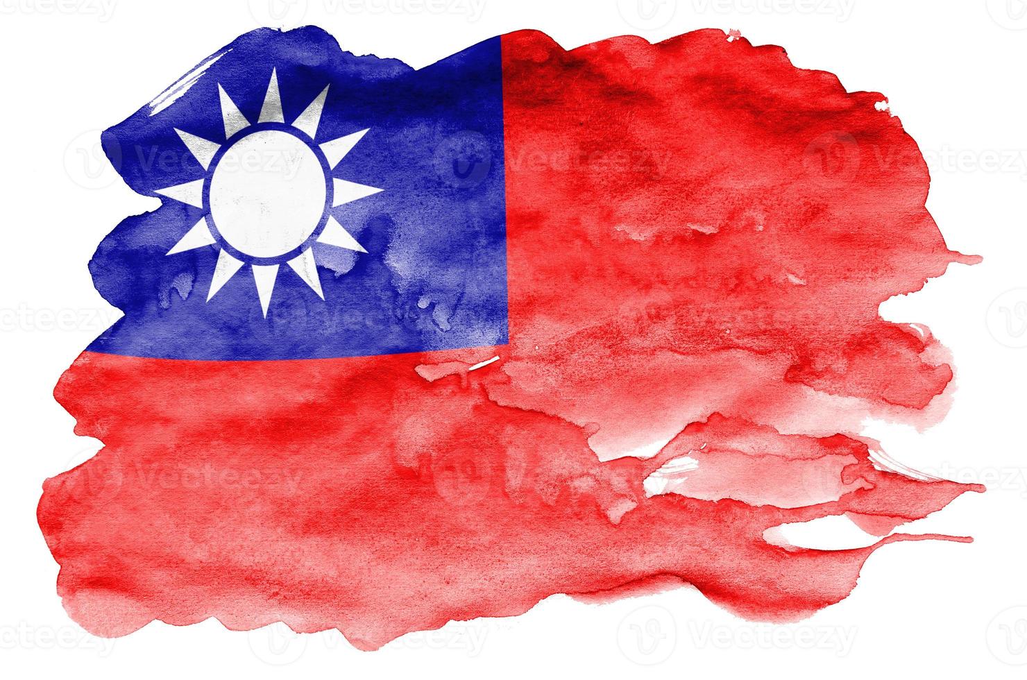 taiwan flagga är avbildad i flytande vattenfärg stil isolerat på vit bakgrund foto