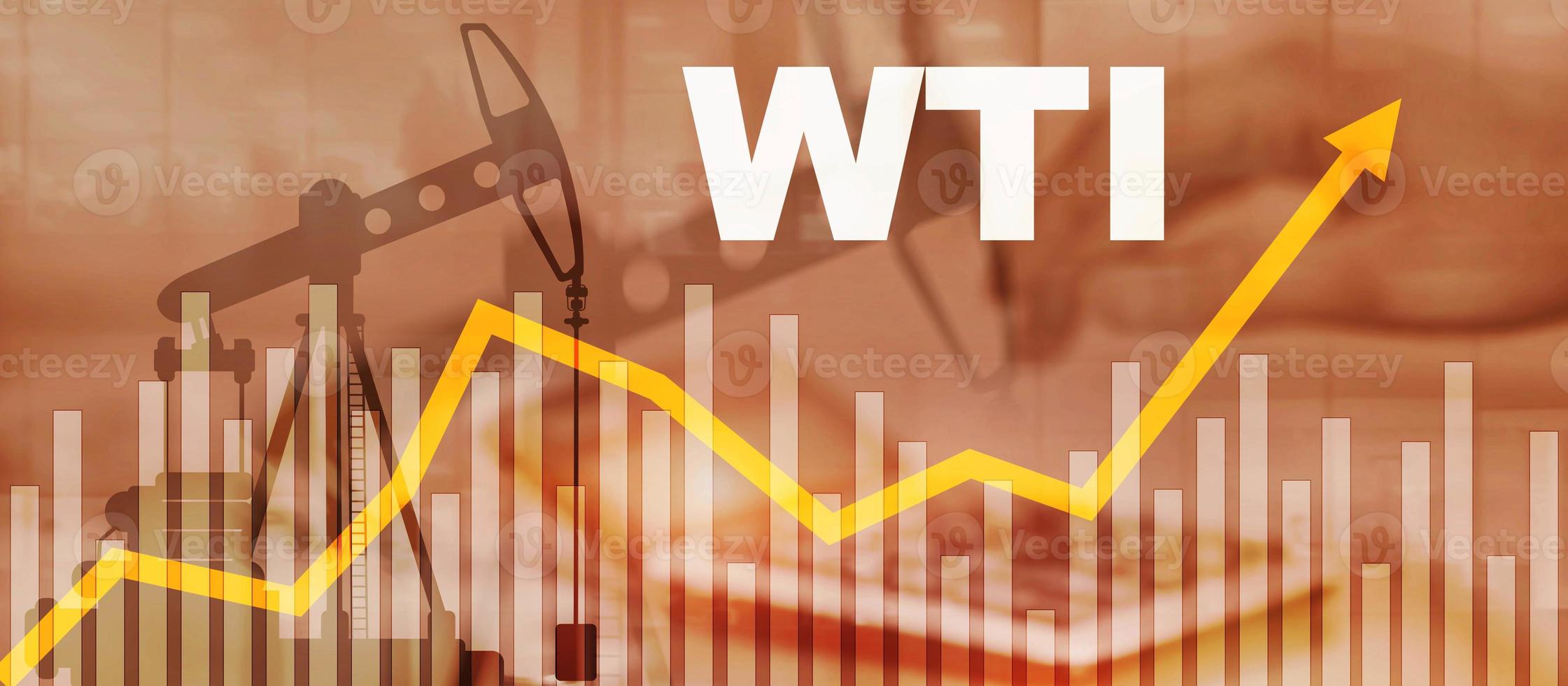 stiga i priser av en tunna av wti rå olja 2020. upp pil. foto