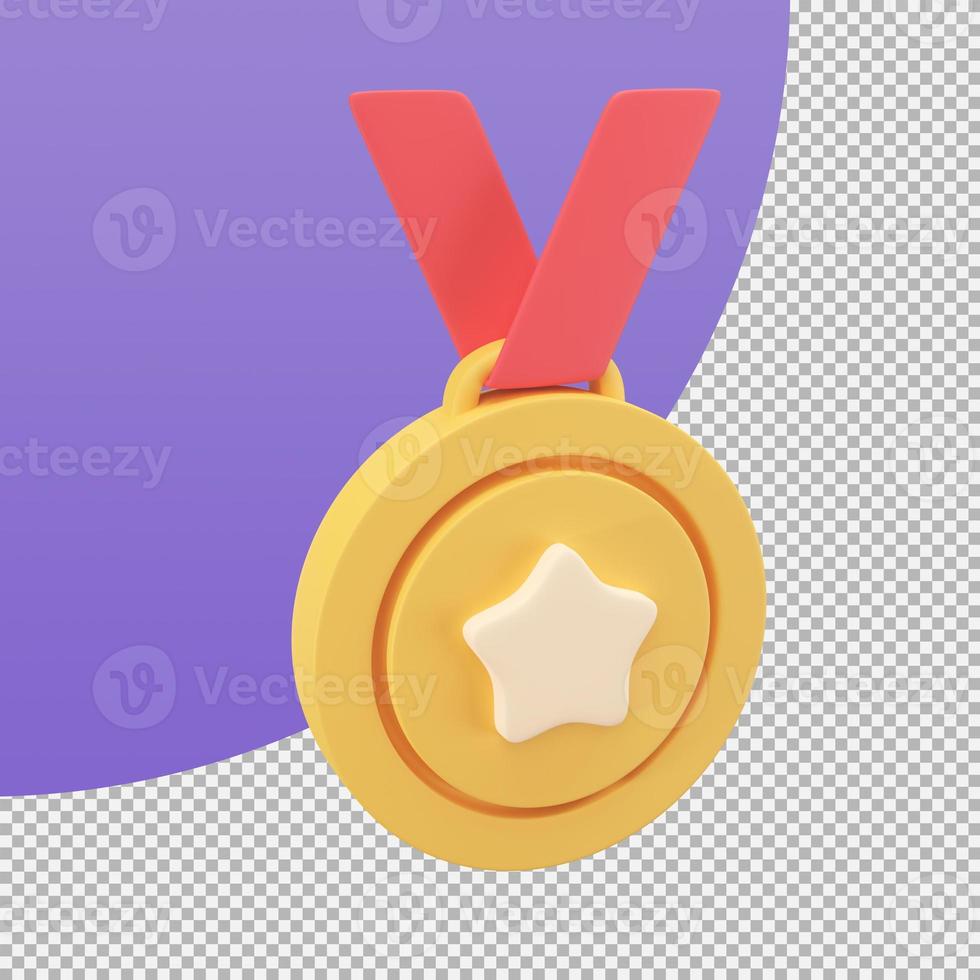 guld medalj med en stjärna i de mitten utmärkelser för segrar i sportslig evenemang. 3d illustration med klippning väg. foto