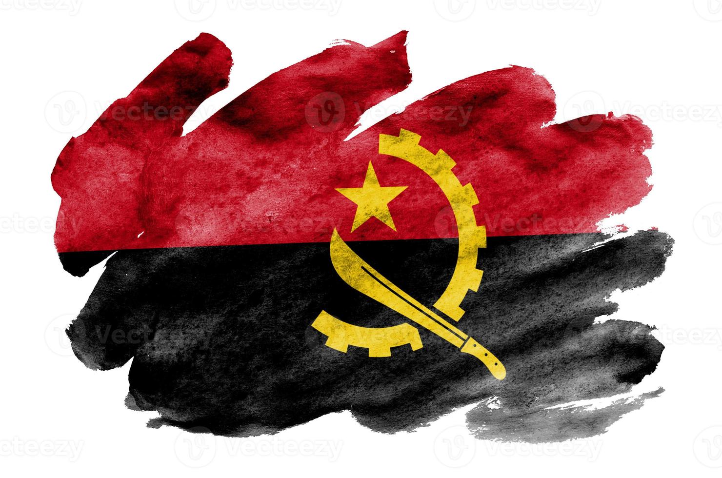 angola flagga är avbildad i flytande vattenfärg stil isolerat på vit bakgrund foto