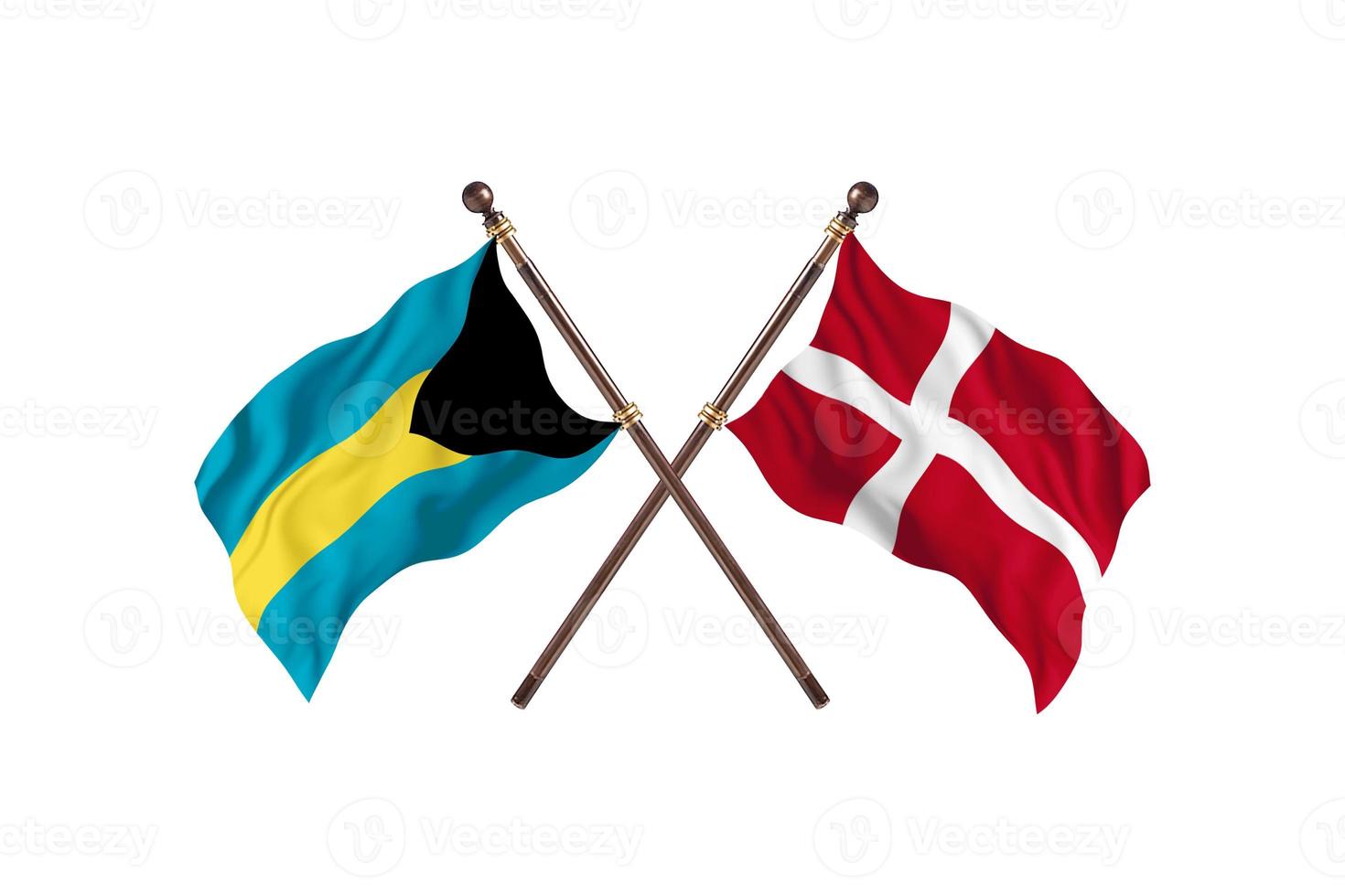Bahamas mot Danmark två Land flaggor foto
