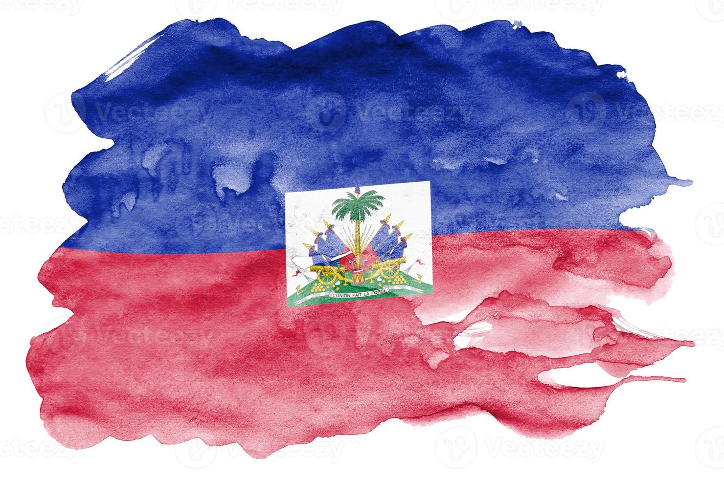haiti flagga är avbildad i flytande vattenfärg stil isolerat på vit bakgrund foto