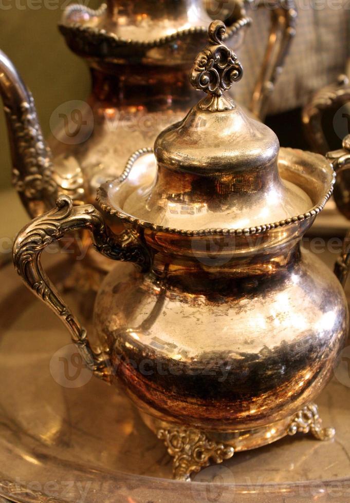 antik årgång silver- te service foto