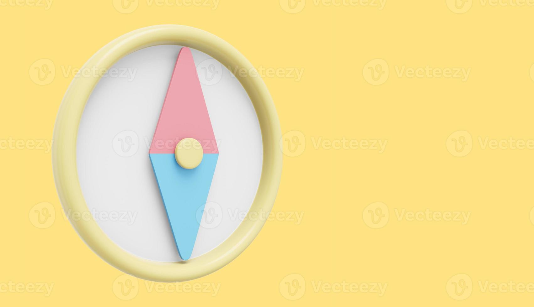 tecknad serie pastell kompass, navigering, riktning fynd. 3d tolkning. ikon på gul bakgrund, Plats för text. foto
