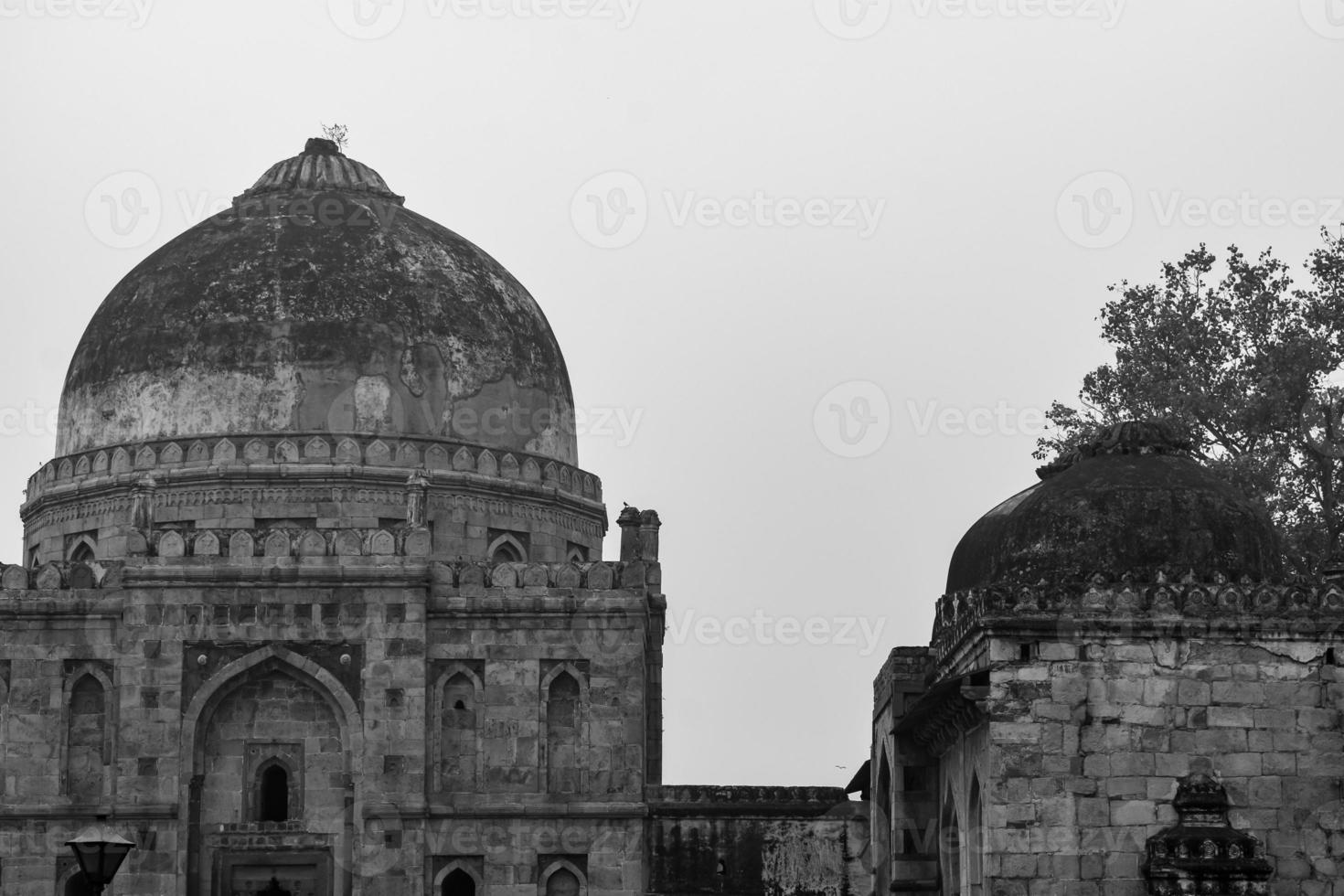 mughal arkitektur inuti lodhi trädgårdar, delhi, Indien, skön arkitektur inuti trekupol moské i lodhi trädgård är sa till vara de fredag moské för fredag bön, lodhi trädgård grav foto