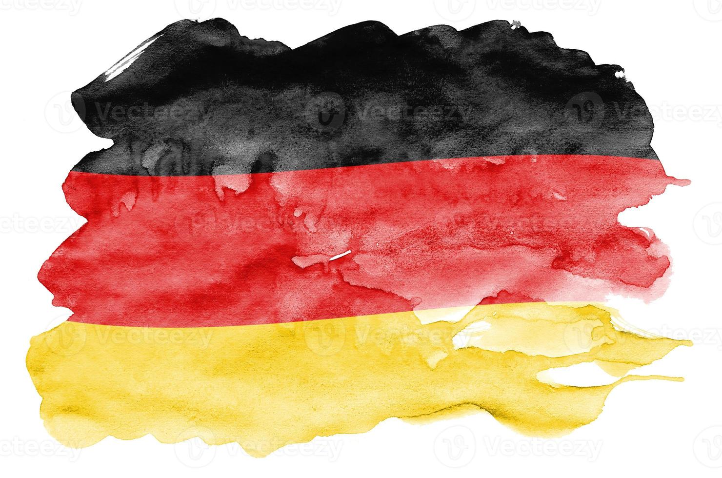 Tyskland flagga är avbildad i flytande vattenfärg stil isolerat på vit bakgrund foto