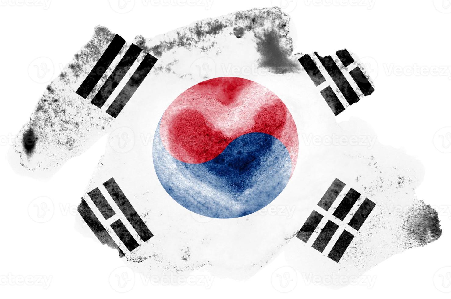 söder korea flagga är avbildad i flytande vattenfärg stil isolerat på vit bakgrund foto