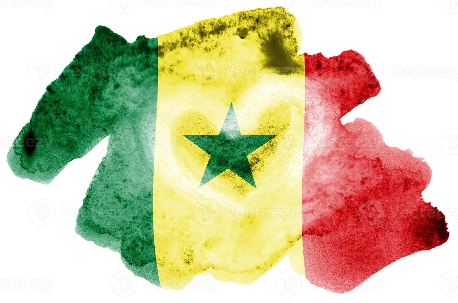 senegal flagga är avbildad i flytande vattenfärg stil isolerat på vit bakgrund foto