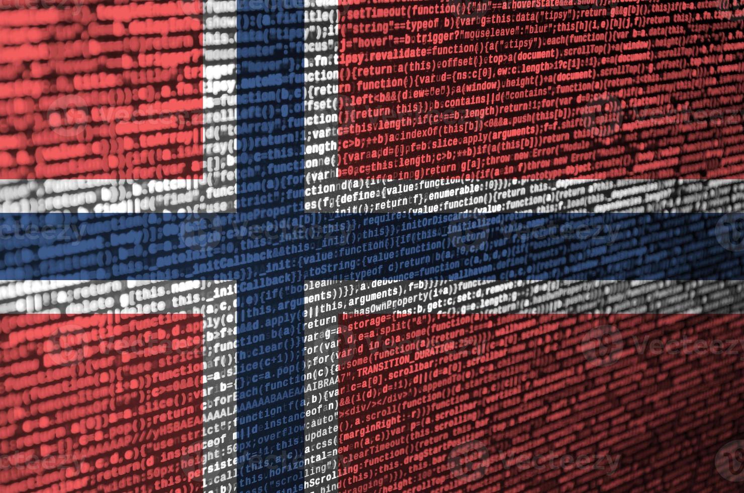 Norge flagga är avbildad på de skärm med de program koda. de begrepp av modern teknologi och webbplats utveckling foto