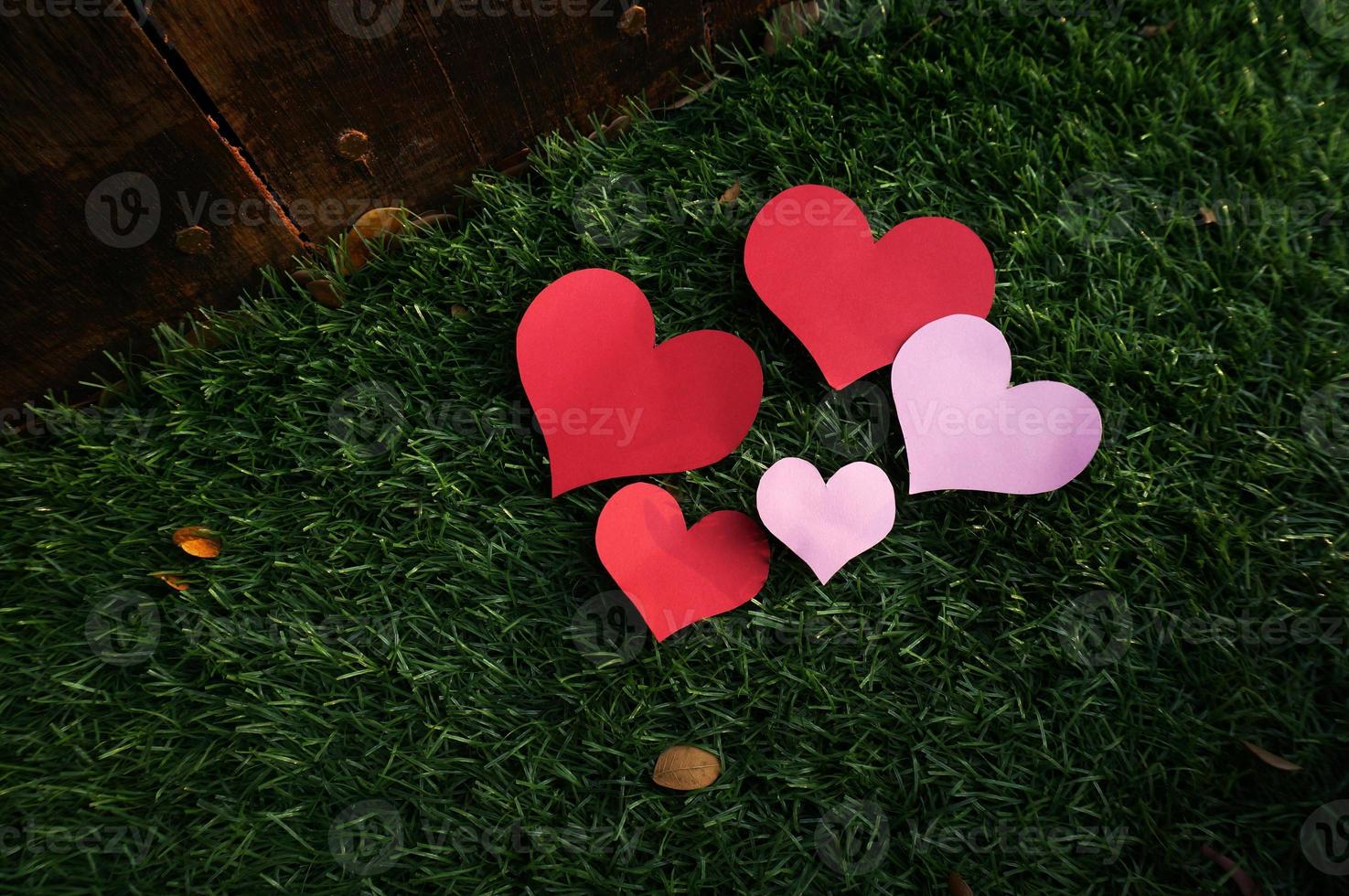 papper hjärta form på grön gräs foto