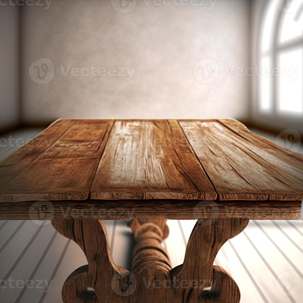 trä- rustik tabell och fönster dekoration foto