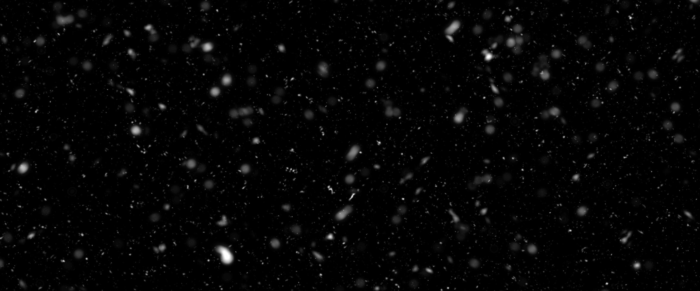 faller snö isolerat på svart bakgrund. faller snö på natt. bokeh lampor på svart bakgrund, flygande snöflingor i de luft. vinter- väder. täcka över textur. foto