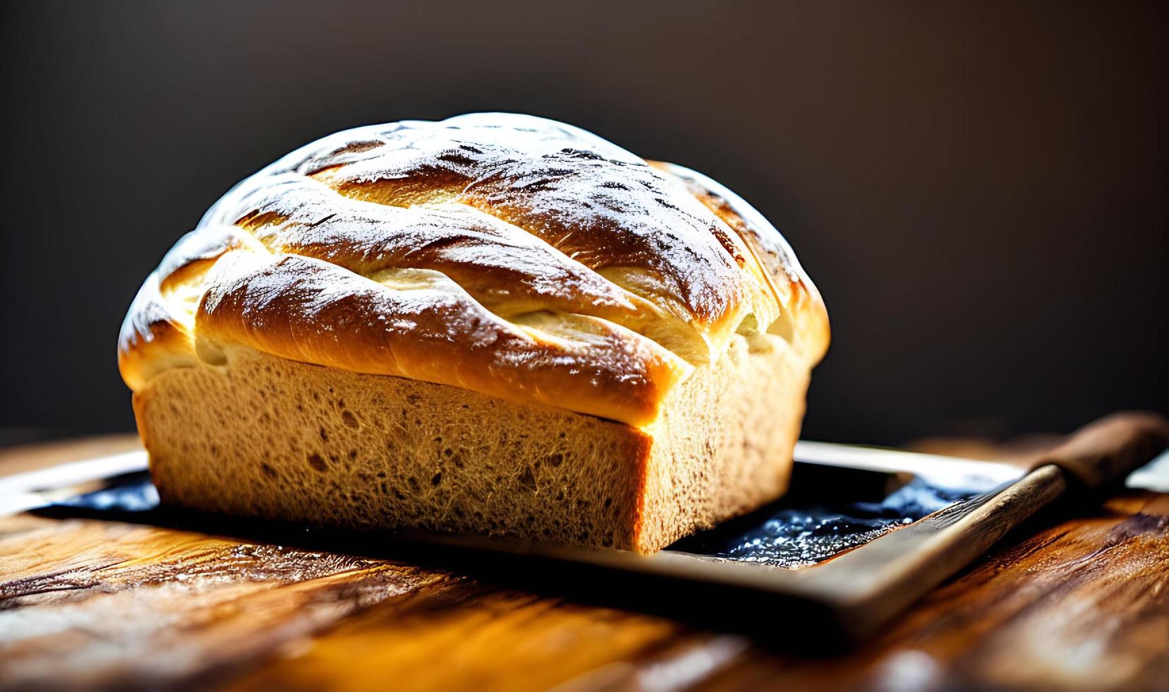 ugn - traditionell färsk varm kokta bröd. bröd stänga skytte. foto