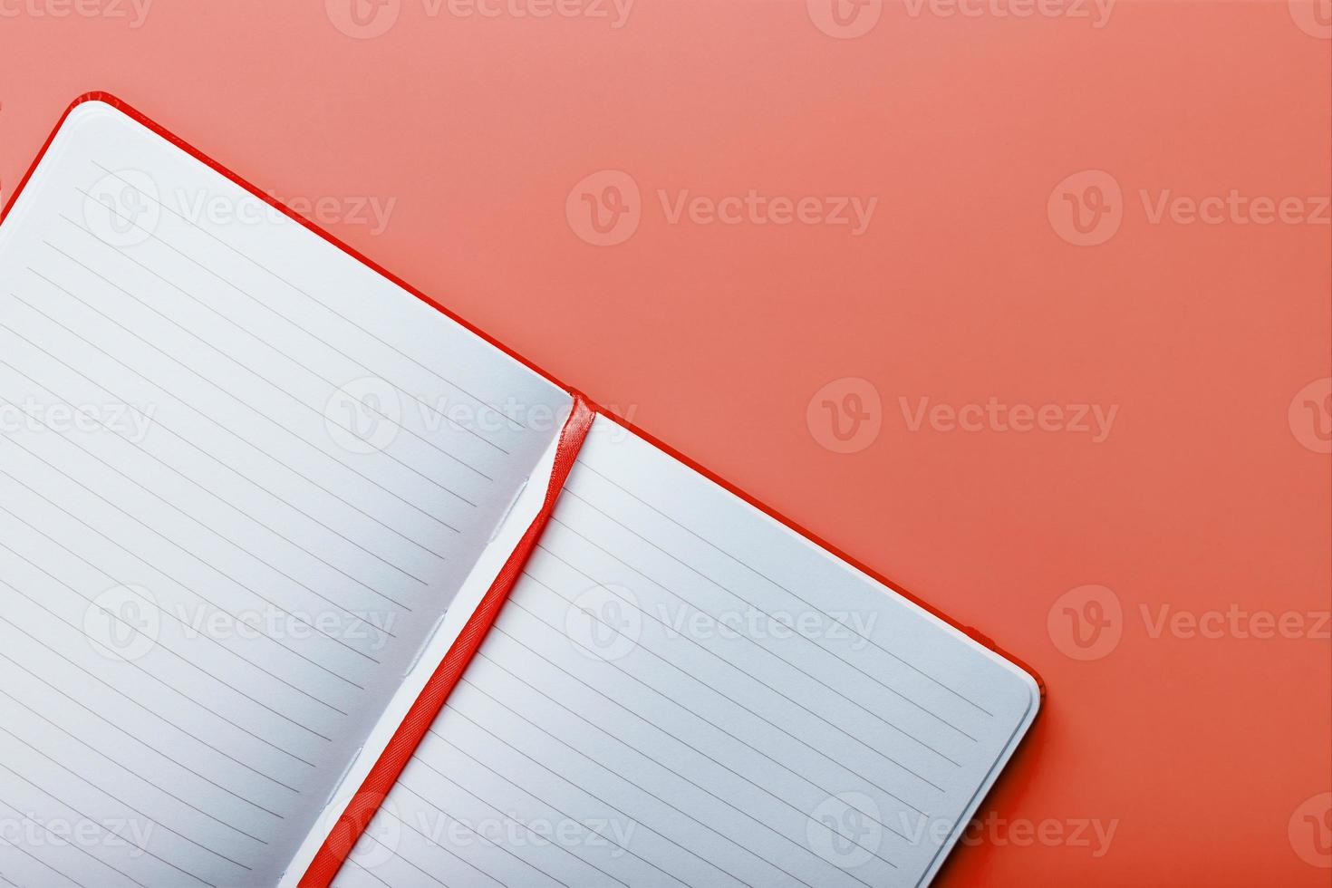 öppen anteckningsbok, en bok med tom och tom sidor på en rosa bakgrund, topp se. foto