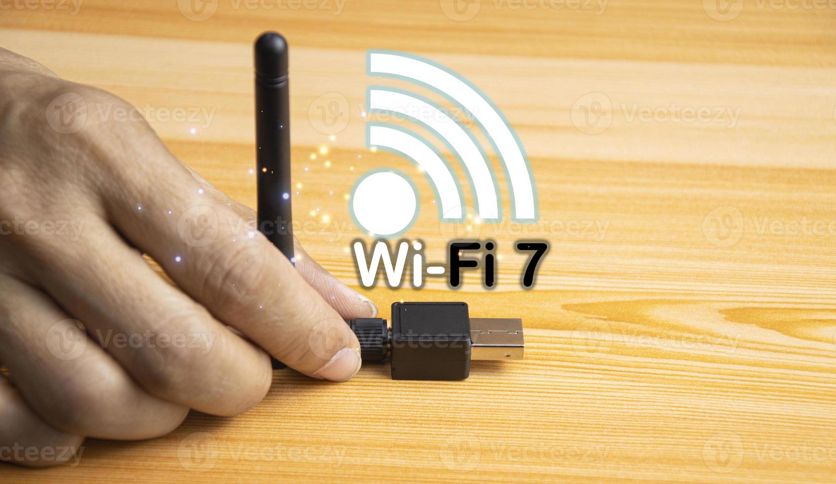 begrepp av Wi-Fi 7 eller Wi-Fi 7 utveckling, hög hastighet förbindelse foto