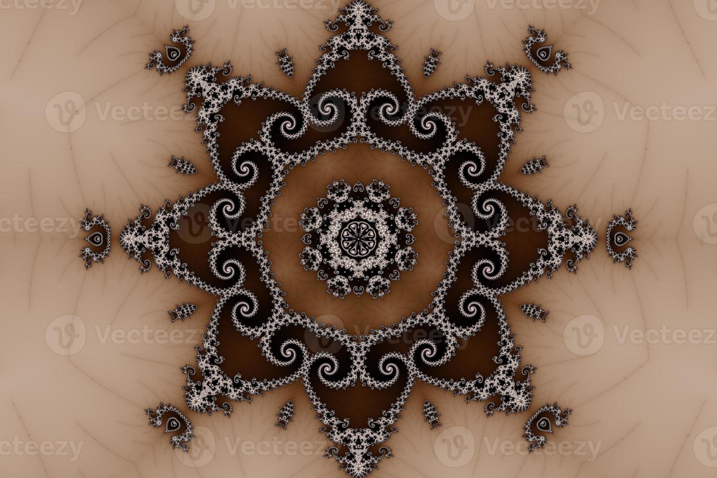 3d-illustration av en kalejdoskop zoom in i de oändlig matematisk mandelbrot uppsättning fraktal. foto