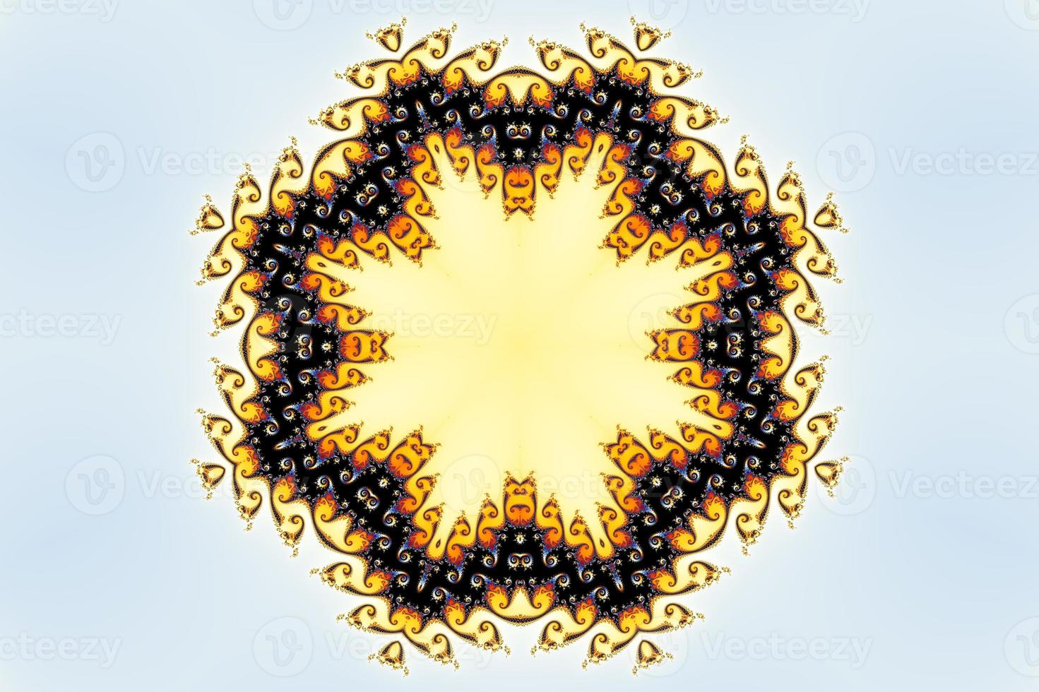 3d-illustration av en kalejdoskop zoom in i de oändlig matematisk mandelbrot uppsättning fraktal. foto