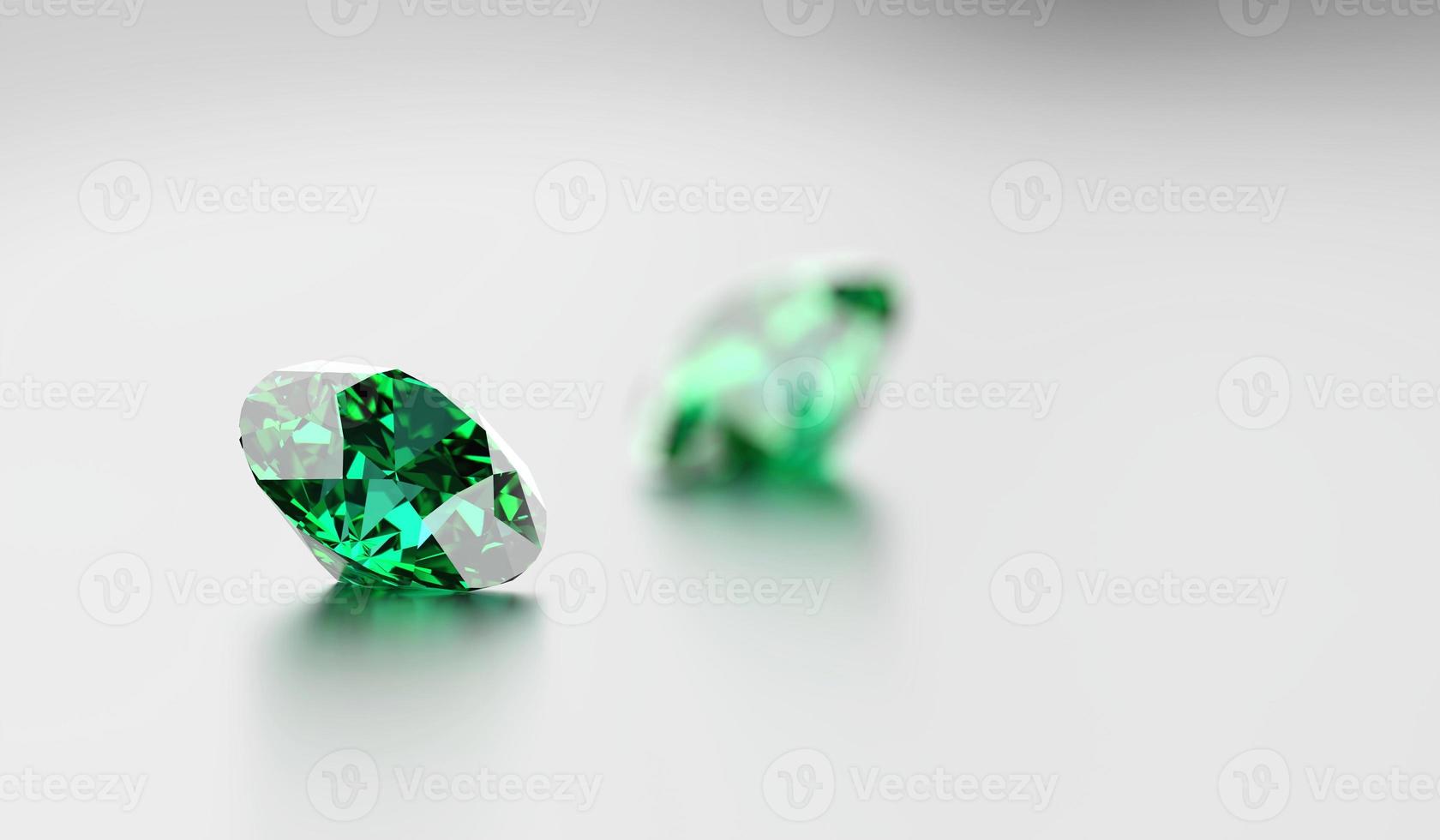 grön diamant placerad på glansig bakgrund mjuk fokus 3d tolkning illustration foto
