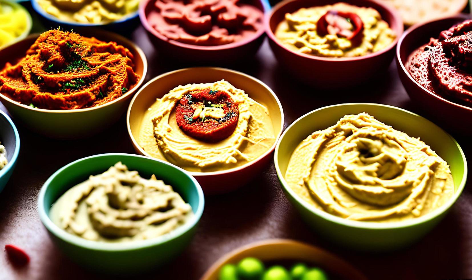 friska mat. traditionell nyligen tillverkad organisk hummus. foto