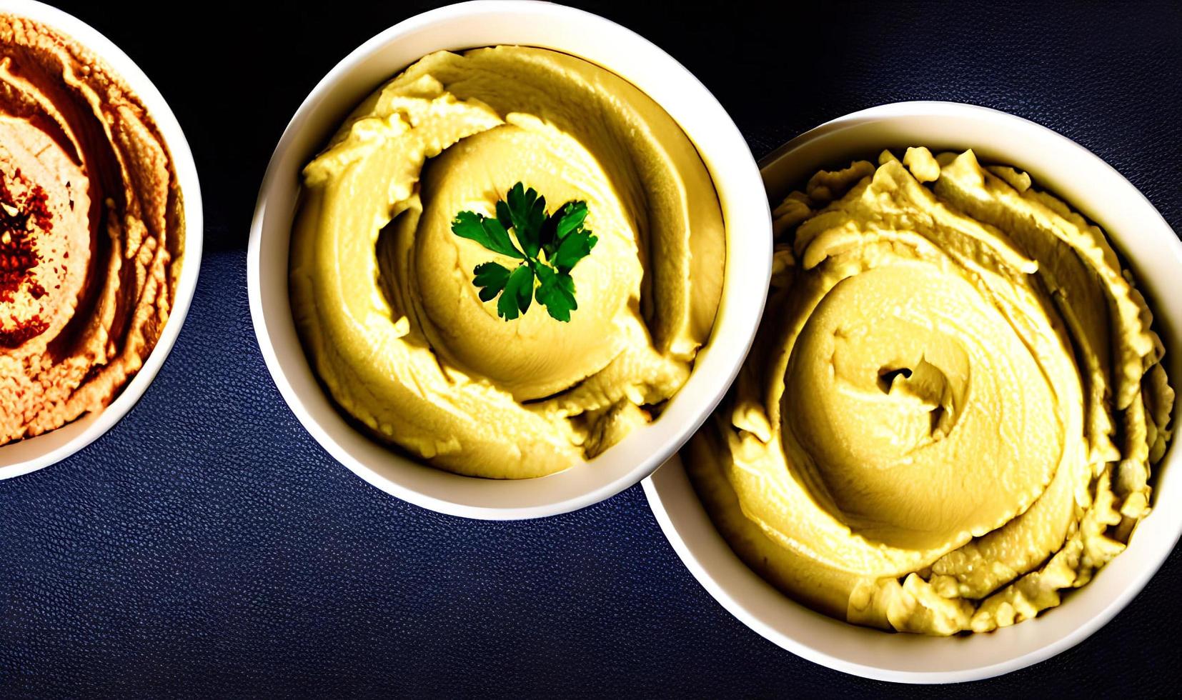 friska mat. traditionell nyligen tillverkad organisk hummus. foto