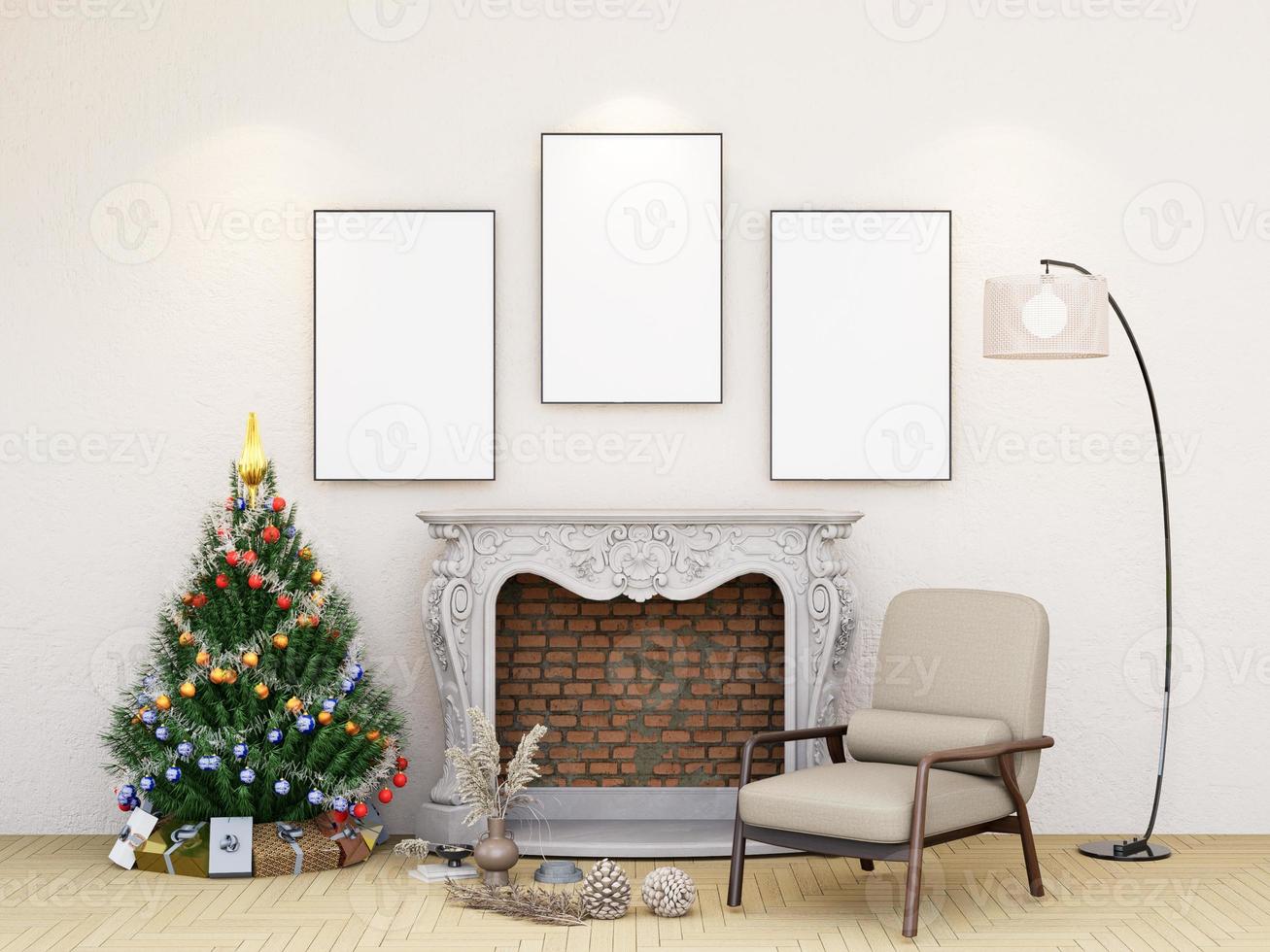 falsk upp affisch ram i jul dekor med levande rum foto