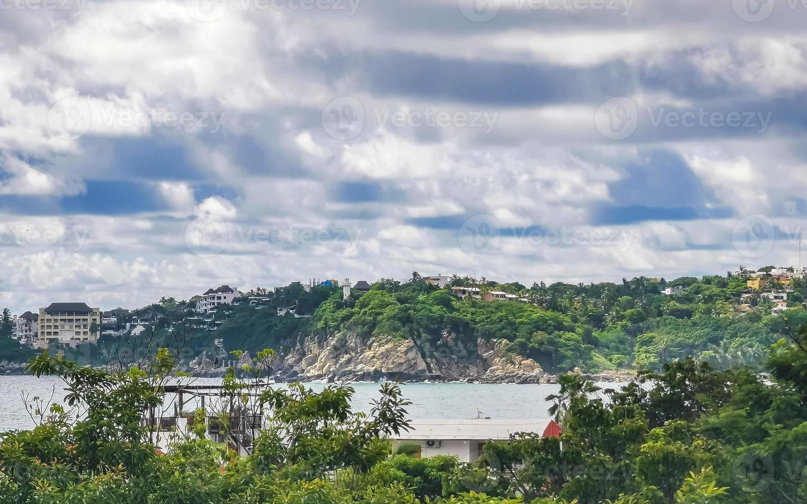 skön naturlig panorama marinmålning handflatan träd strand puerto escondido Mexiko. foto