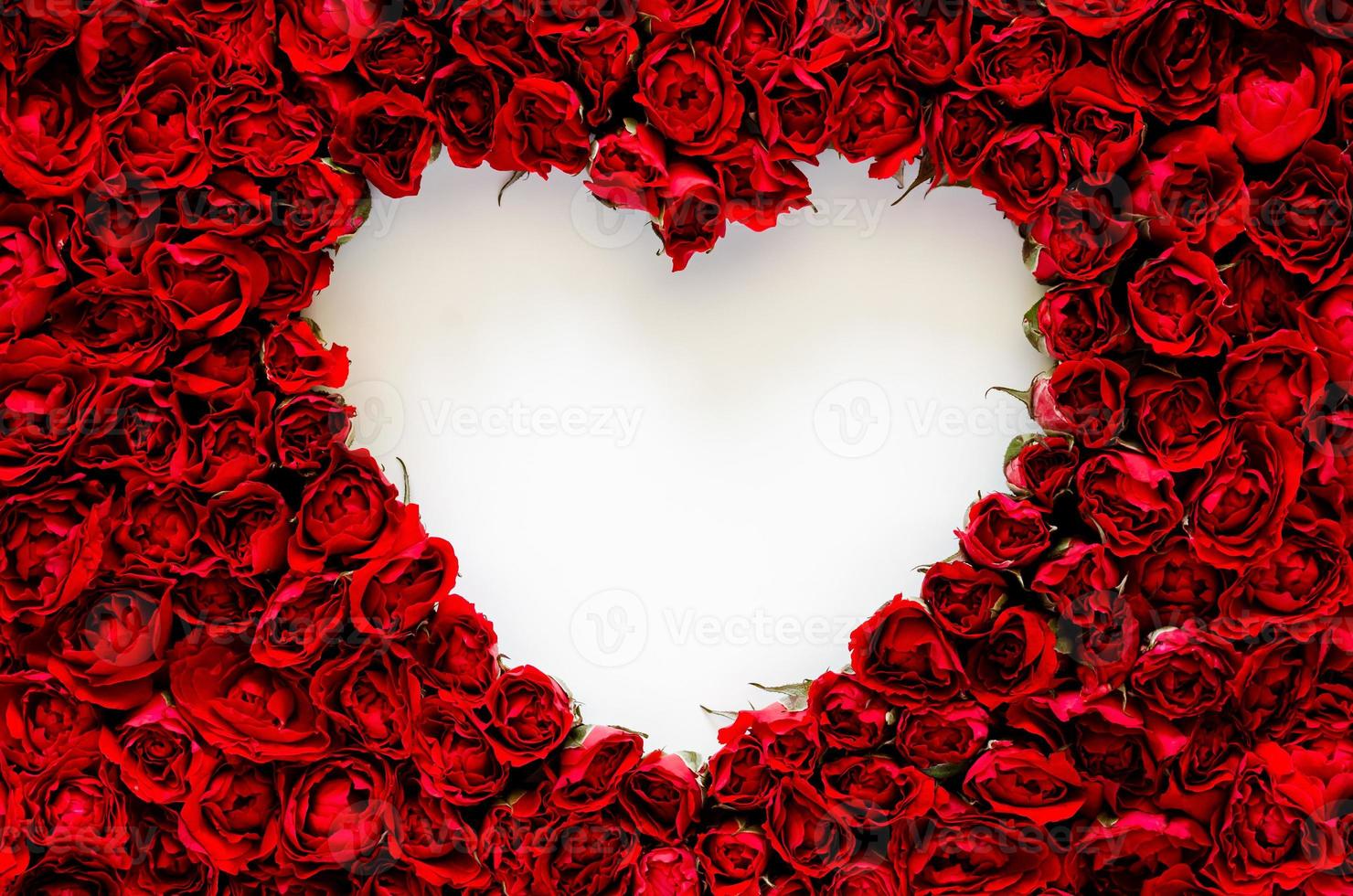 röd reste sig ram med vit kärlek form tom Plats för årsdag, mor och valentine dag begrepp. foto