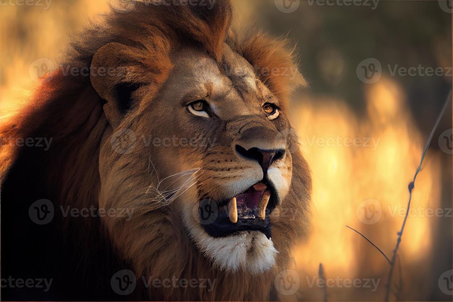 afrikansk lejon porträtt i de värma ljus foto