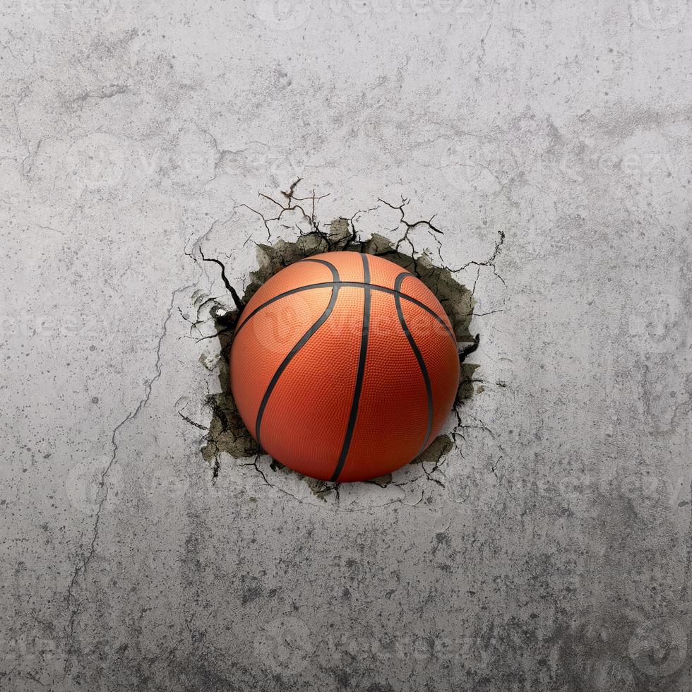basketboll boll flygande genom de vägg med sprickor foto