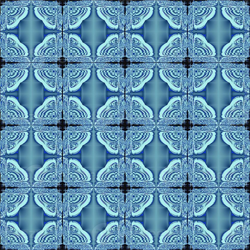 geometrisk sömlös blommig symmetrisk mönster i blå och lila färger, bricka, textur, design foto
