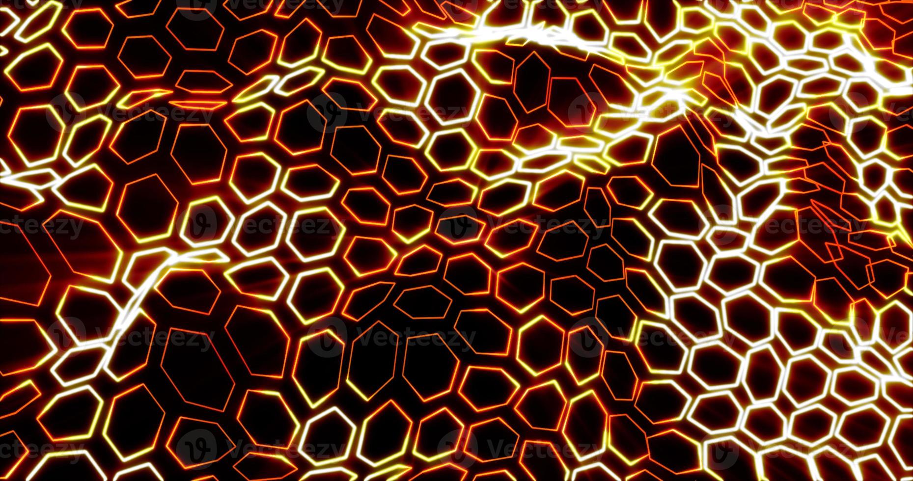 abstrakt rutnät av vågor av hexagoner från Ränder och rader av ljus gul eldig skön magisk energi lysande med brand. abstrakt bakgrund foto