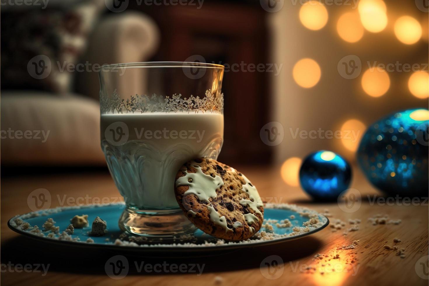 santa claus har besökta detta Hem på jul eve och han var förtjust till hitta en härlig kaka och en glas av mjölk foto