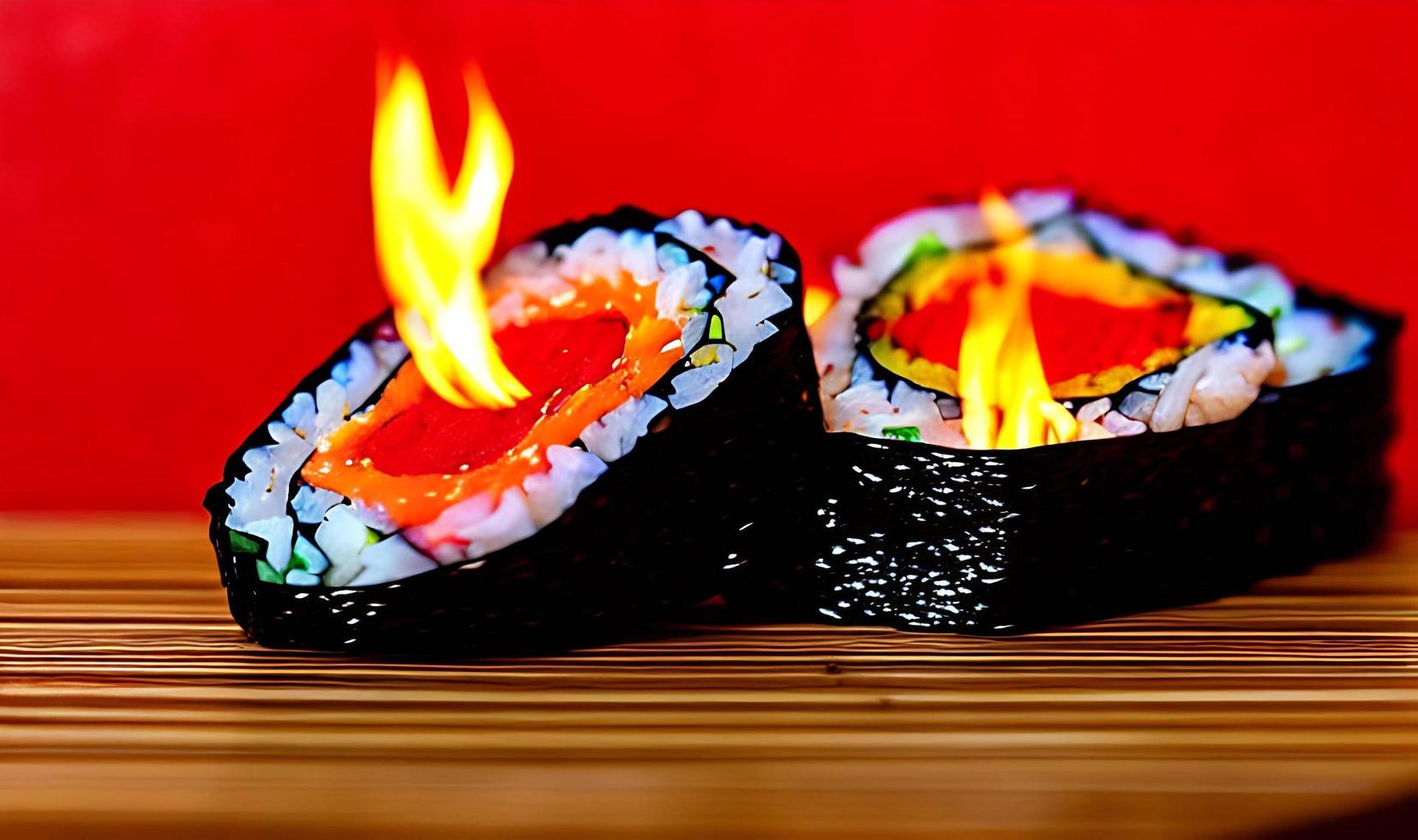 traditionell, färsk utsökt sushi rullar mat. kreativ sushi. foto