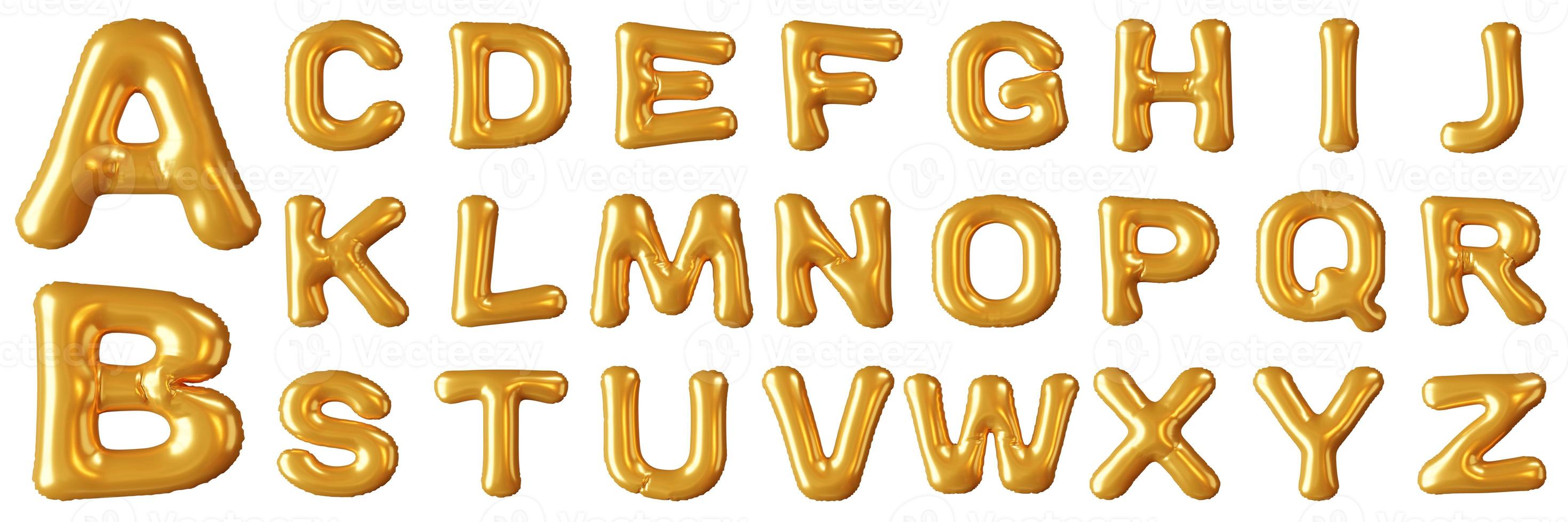engelsk alfabet från guld ballonger isolerat på vit bakgrund foto