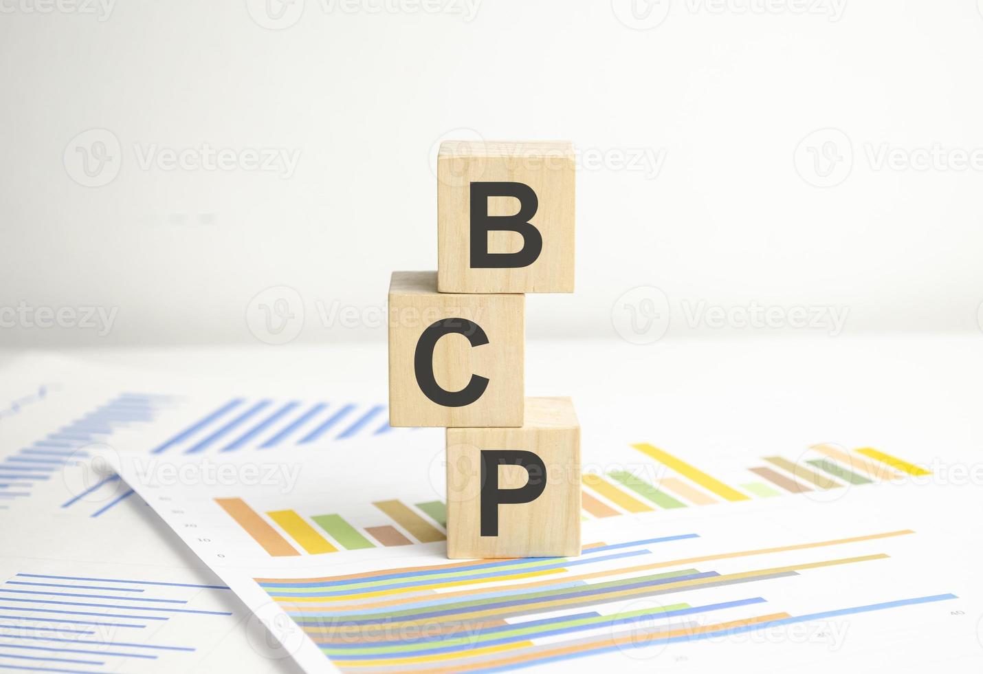 bcp, företag kontinuitet planera, ord på trä- block och diagram foto