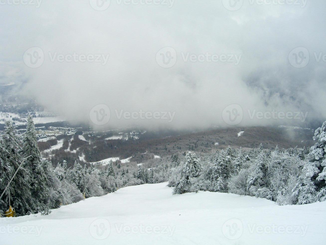 snö täckt spår i en vinter- åka skidor tillflykt i vermont foto