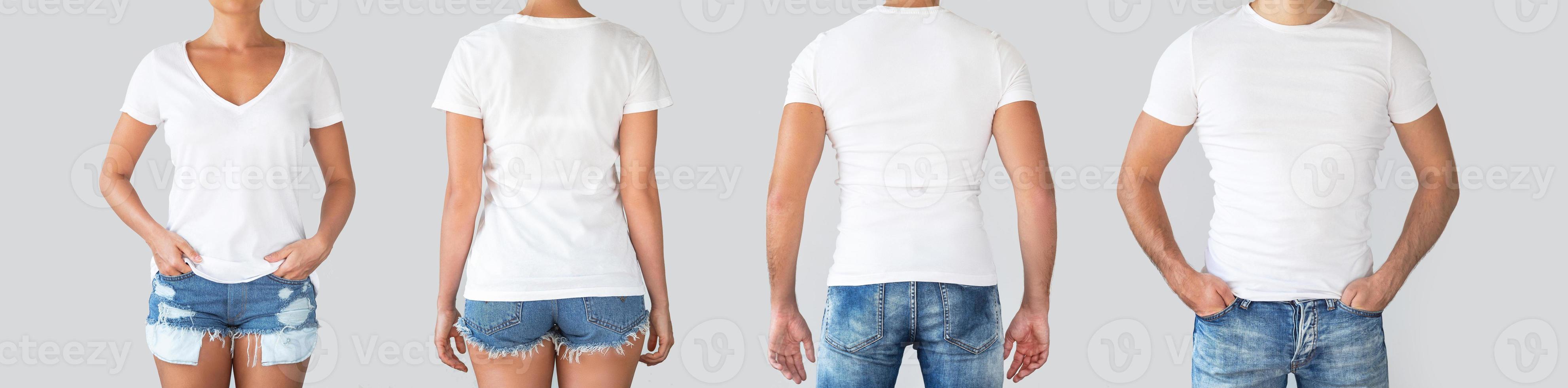 manlig och kvinna t-tröjor från annorlunda sidor för din logotyp eller text foto