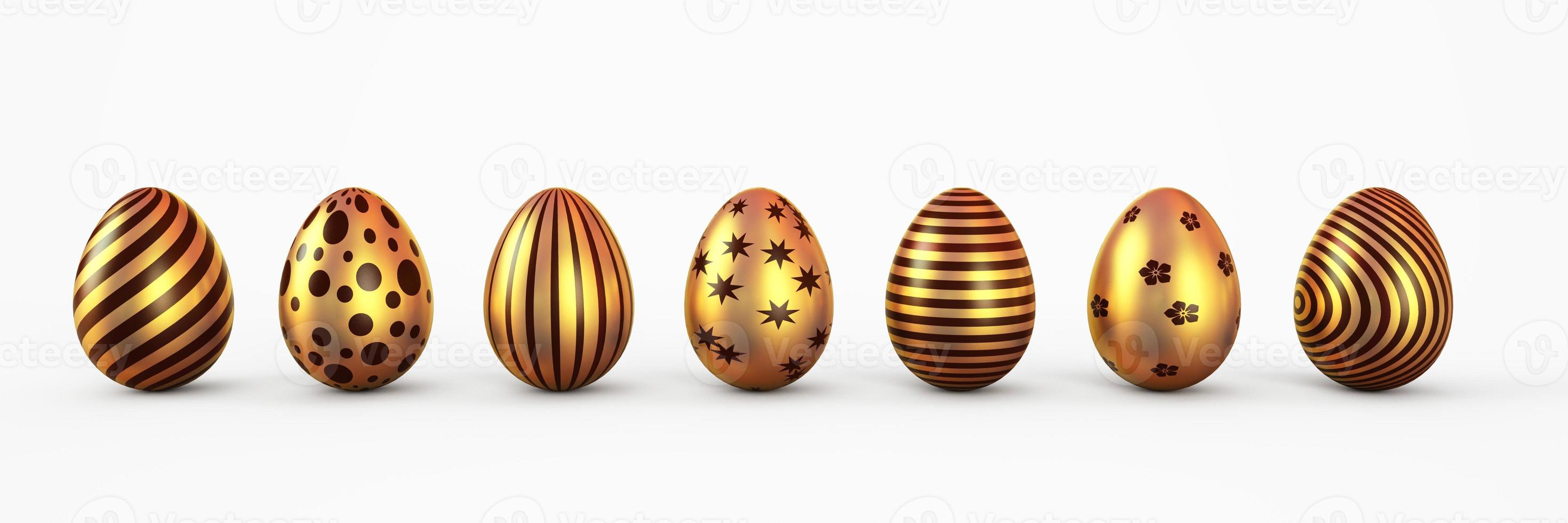 guld påsk ägg med patten uppsättning isolerat. 3d tolkning illustration. foto