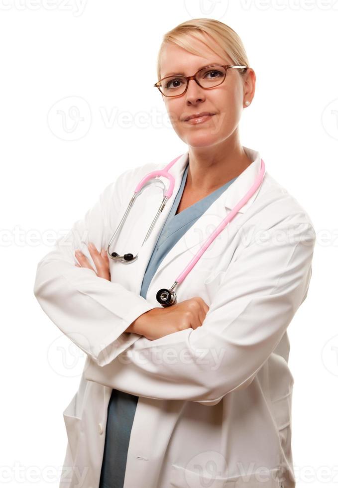 vänlig kvinna blond läkare foto