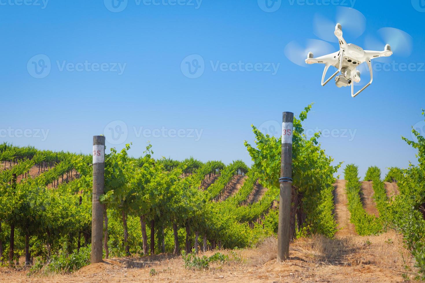 obemannad flygplan systemet uav quadcopter Drönare i de luft över druva vingård bruka foto