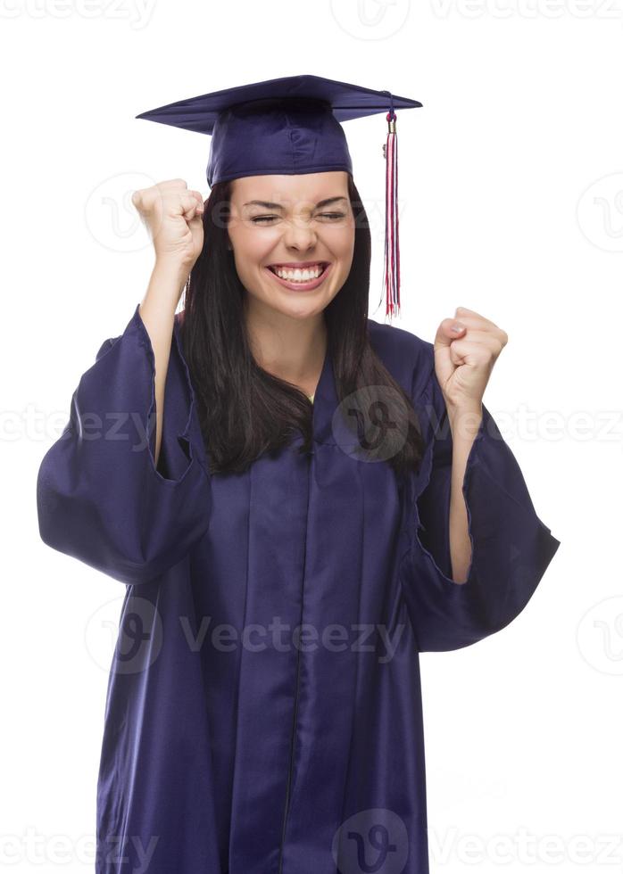 upphetsad blandad lopp examen i keps och klänning glädjande foto