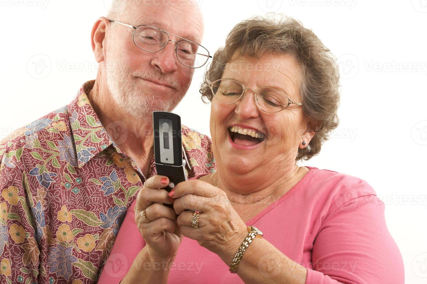 senior par och cell telefon foto
