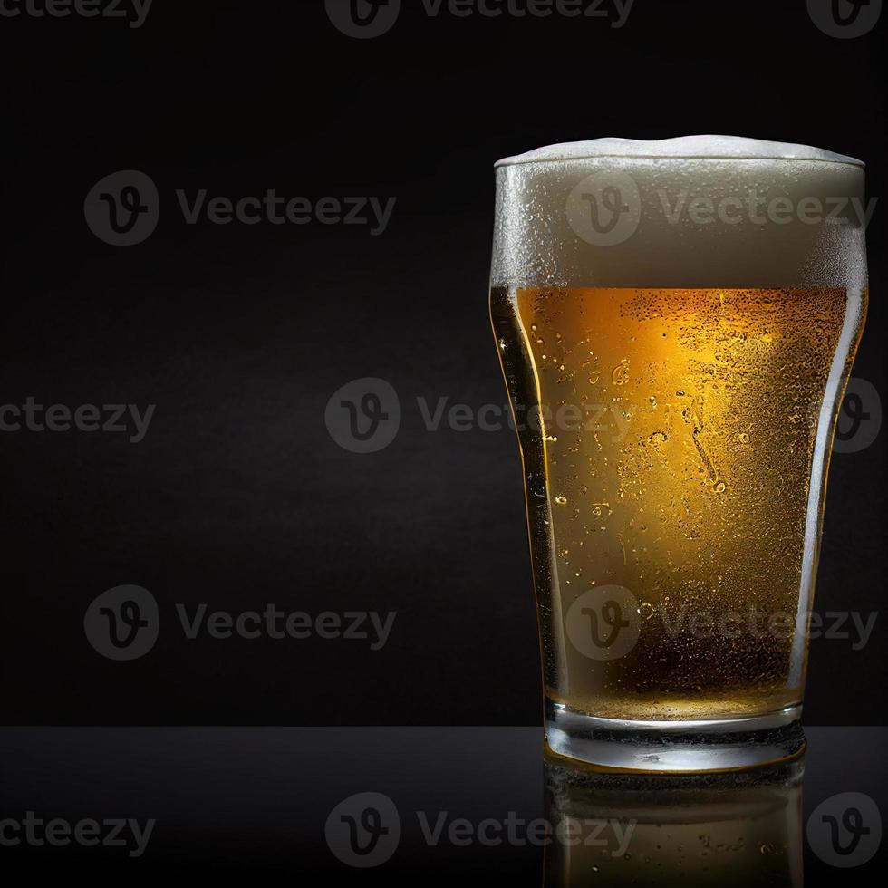 en glas av öl på svart bakgrund foto